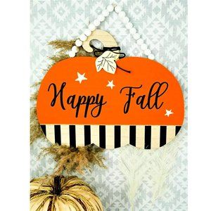 Happy Fall. Pumpkin Wooden Sign. Beaded. NWT